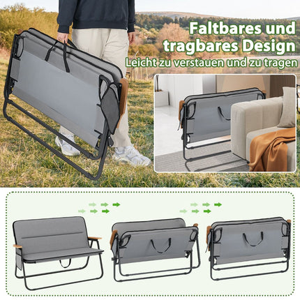 2-Person Folding Camping Loveseat Chair, Cushion, Side Pocket, 300 kg