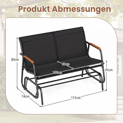 2-Person Swing Bench with Teak Armrests, Black