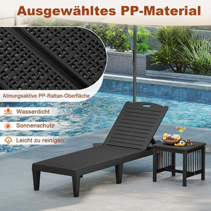 2-Piece Adjustable Reclining Sun Lounger Set, Black, Weatherproof