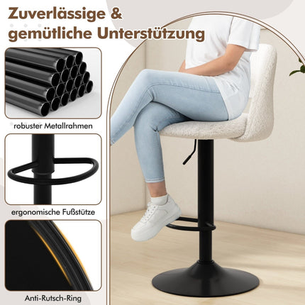 2-Piece Adjustable Teddy Fabric Bar Stools with Backrest