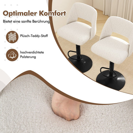 2-Piece Adjustable Teddy Fabric Bar Stools with Backrest
