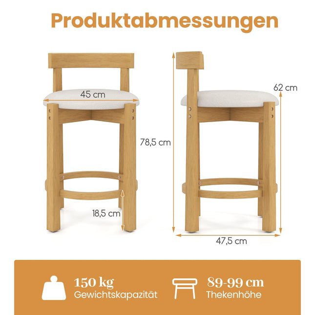 2-Piece Bar Stool Set, Wood, 62cm Seat Height, Natural
