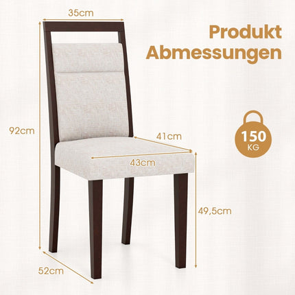 2-Piece Beige Dining Chairs, Padded Seat & Back, Wood Frame