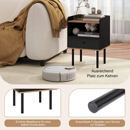 2-Piece Black Nightstand Set with Drawer & Shelf