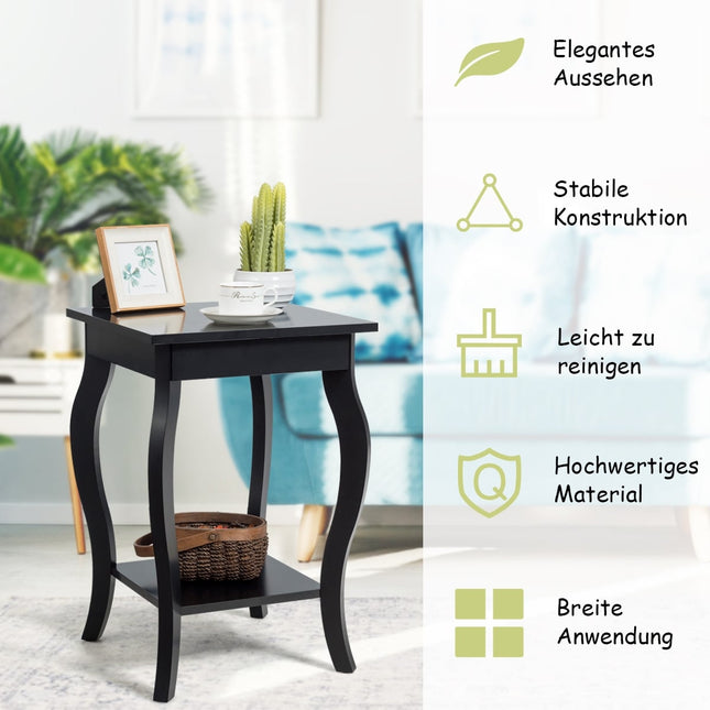 2-Piece Black Side Tables Set with 2-Tier Storage
