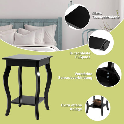2-Piece Black Side Tables Set with 2-Tier Storage