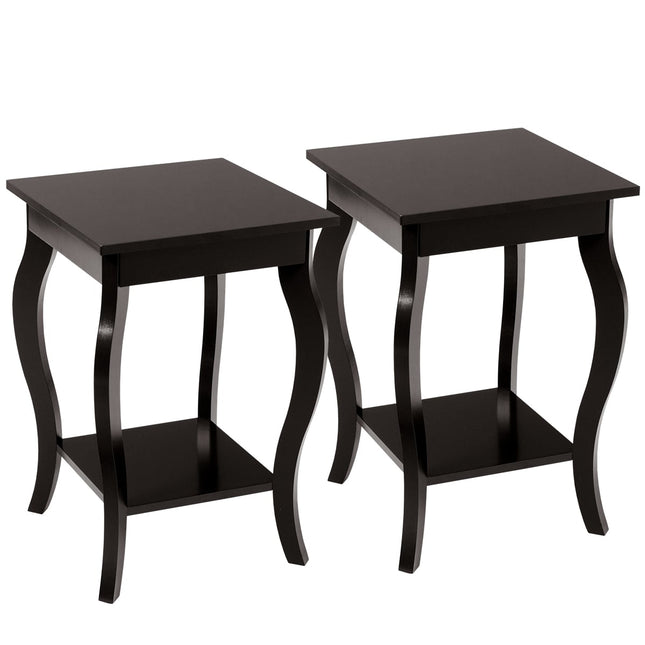 2-Piece Brown Side Tables with Shelves for Living Room