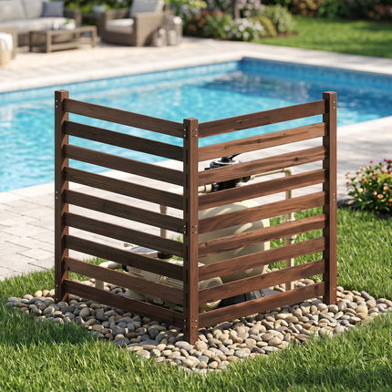 2-Piece Cedar Wood Garden Fence with Metal Posts, Brown