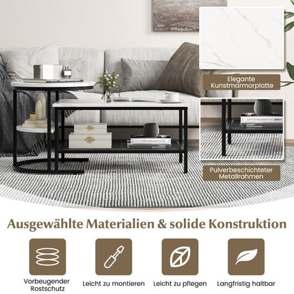 2-Piece Coffee Table Set with Faux Marble Tops