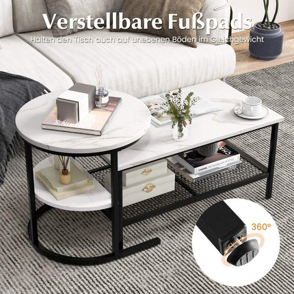 2-Piece Coffee Table Set with Faux Marble Tops