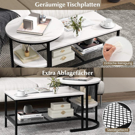 2-Piece Coffee Table Set with Faux Marble Tops