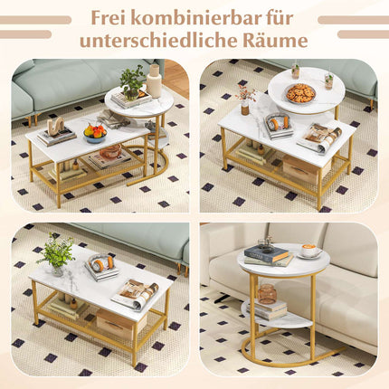 2-Piece Coffee Table Set with Faux Marble Tops, White
