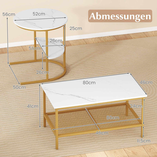 2-delige salontafelset met bladen van imitatiemarmer, wit