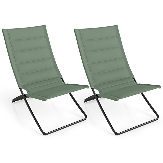 2-Piece Folding Beach Chairs with Padded Seats, Green