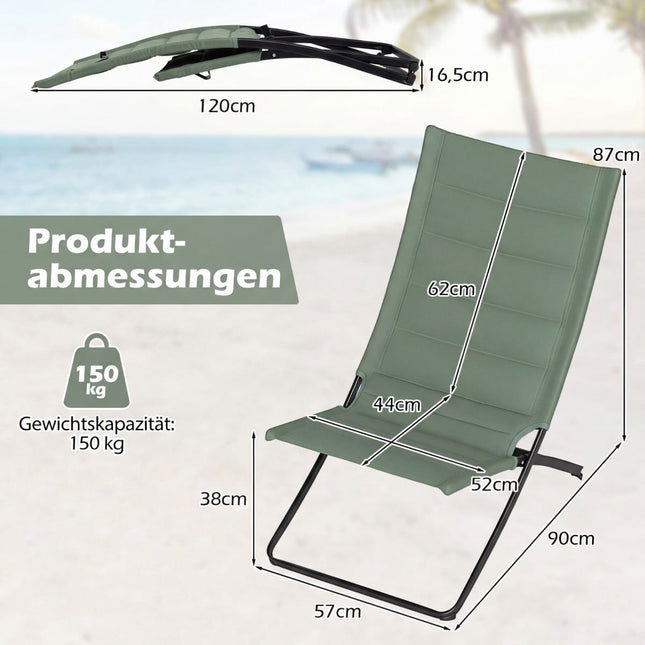 2-Piece Folding Beach Chairs with Padded Seats, Green