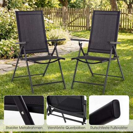 2-Piece Folding Garden Chairs, Adjustable Backrest, Black