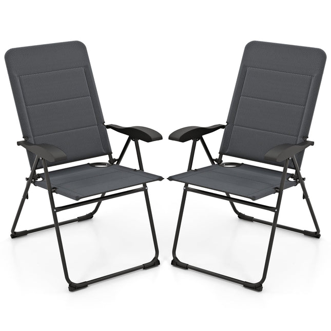 2-Piece Folding Patio Chairs, Adjustable Backrest, Grey
