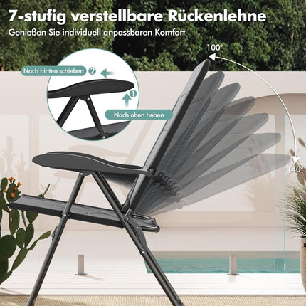 2-Piece Folding Patio Chairs, Adjustable Backrest, Grey