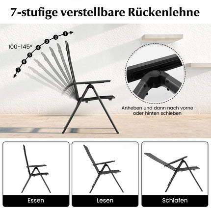 2-Piece Folding Patio Chairs, Adjustable Recline, Black