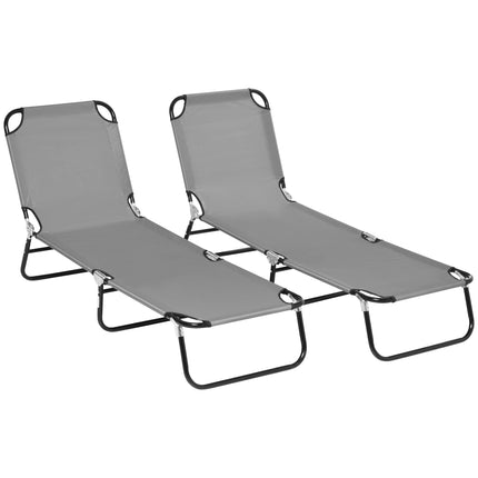 2-Piece Folding Sun Lounger Set, 5-Position Backrest