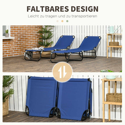 2-Piece Folding Sun Lounger Set, 5-Position Backrest