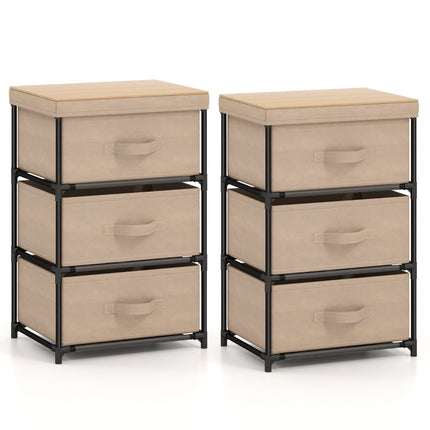 2-Piece Nightstand Set with Fabric Drawers, Metal Frame