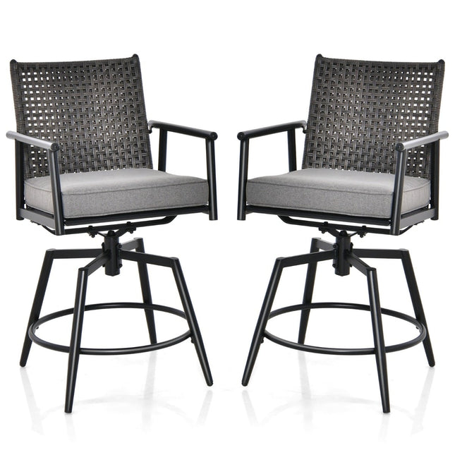 2-Piece Outdoor Bar Stool Set, Black, 360 Swivel Seat