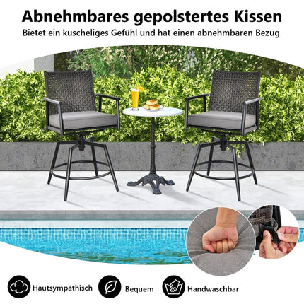 2-Piece Outdoor Bar Stool Set, Black, 360 Swivel Seat