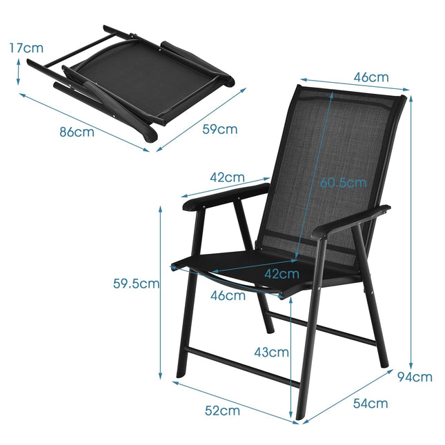 2-Piece Outdoor Folding Chairs, Black, Weatherproof Fabric