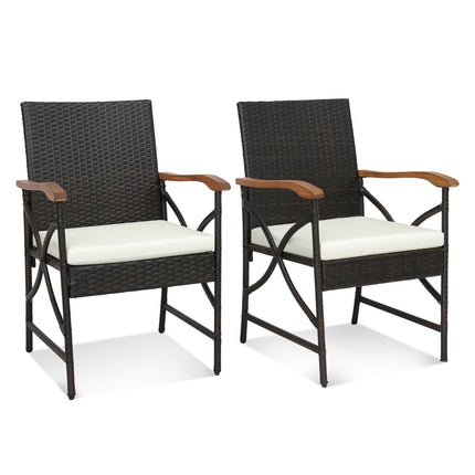 2-Piece PE Rattan Patio Chairs with Cushions and Armrests