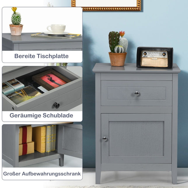 2-Piece Pine Wood Nightstand Set with Drawer & Door