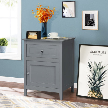 2-Piece Pine Wood Nightstand Set with Drawer & Door
