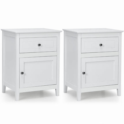 2-Piece Pine Wood Nightstand Set with Drawer and Door