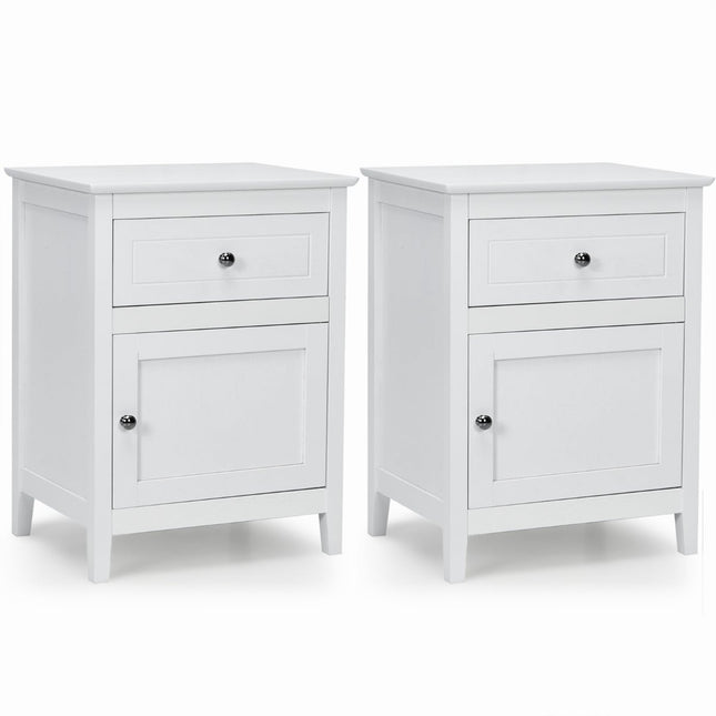 2-Piece Pine Wood Nightstand Set with Drawer and Door