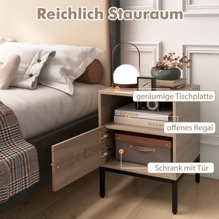 2-Piece Rattan Nightstand Set with Shelf & Cabinet