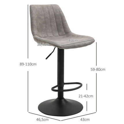 2-Piece Retro Bar Stools, Grey Microfiber, Adjustable Height