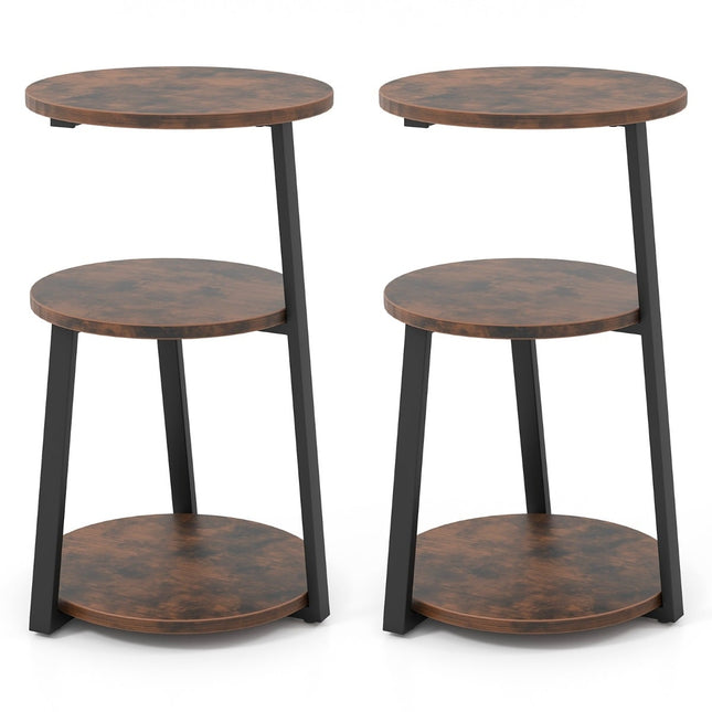 2-Piece Round Metal Frame Side Tables with Adjustable Feet