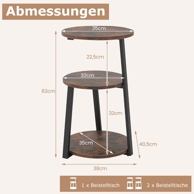 2-Piece Round Metal Frame Side Tables with Adjustable Feet
