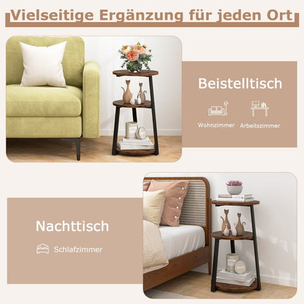 2-Piece Round Metal Frame Side Tables with Adjustable Feet