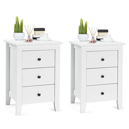 2-Piece White Nightstand Set with 3 Drawers, 46x37x65 cm