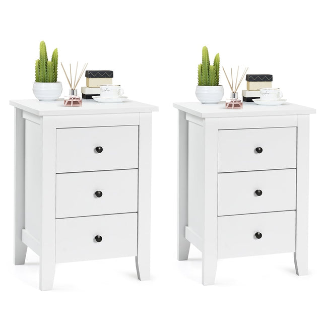 2-Piece White Nightstand Set with 3 Drawers, 46x37x65 cm