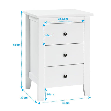 2-Piece White Nightstand Set with 3 Drawers, 46x37x65 cm