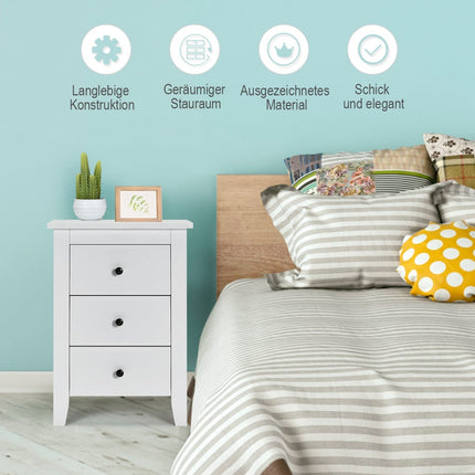 2-Piece White Nightstand Set with 3 Drawers, 46x37x65 cm