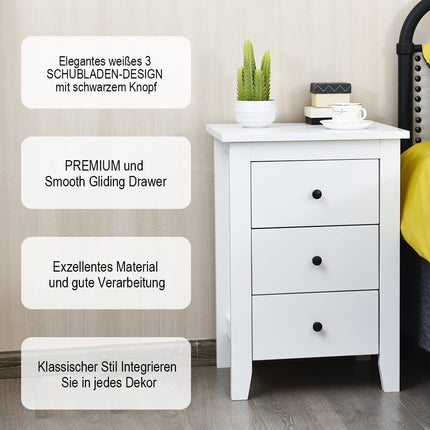 2-Piece White Nightstand Set with 3 Drawers, 46x37x65 cm