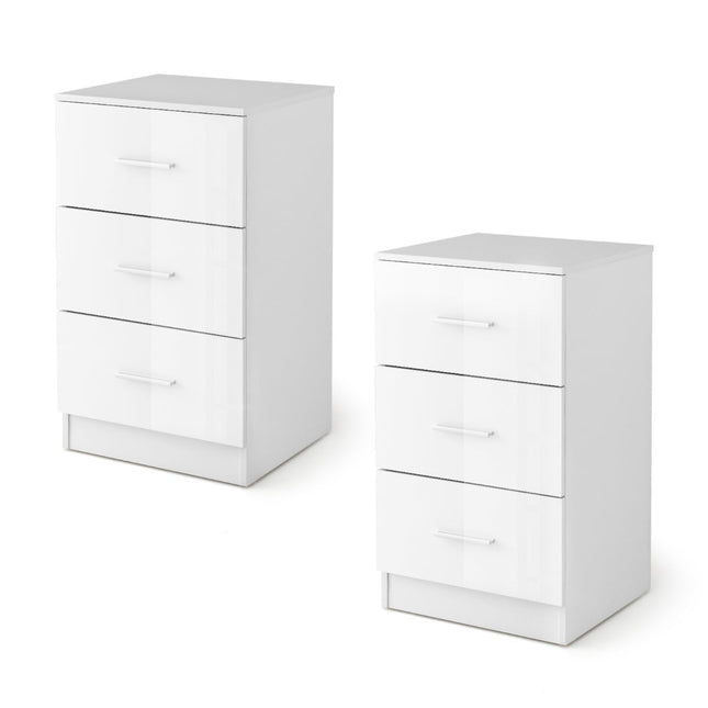 2-Piece White Nightstand Set with 3 Drawers, 66.5 cm