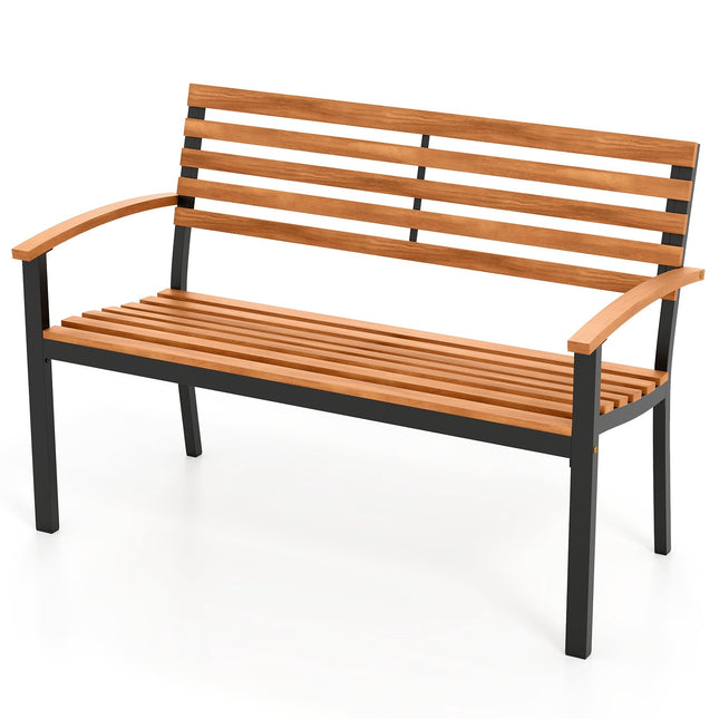 2-Seater Acacia Wood Garden Bench with Armrests