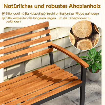 2-Seater Acacia Wood Garden Bench with Armrests