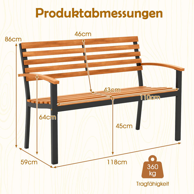 2-Seater Acacia Wood Garden Bench with Armrests