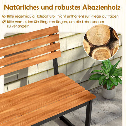 2-Seater Acacia Wood Garden Bench with Metal Frame