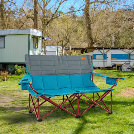 2-Seater Camping Chair – Adjustable Arms, Cup Holders, Bag